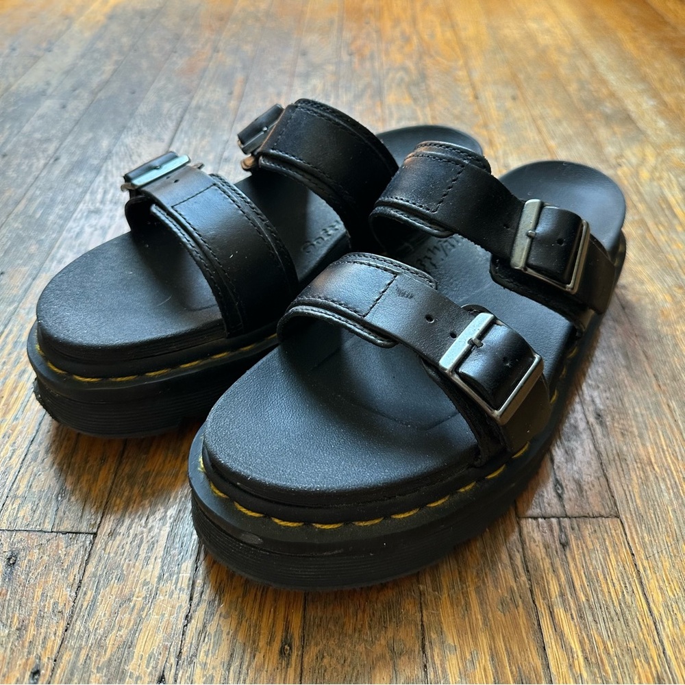 Dr. Martens Myles Brando Leather Buckle Slide Sandals